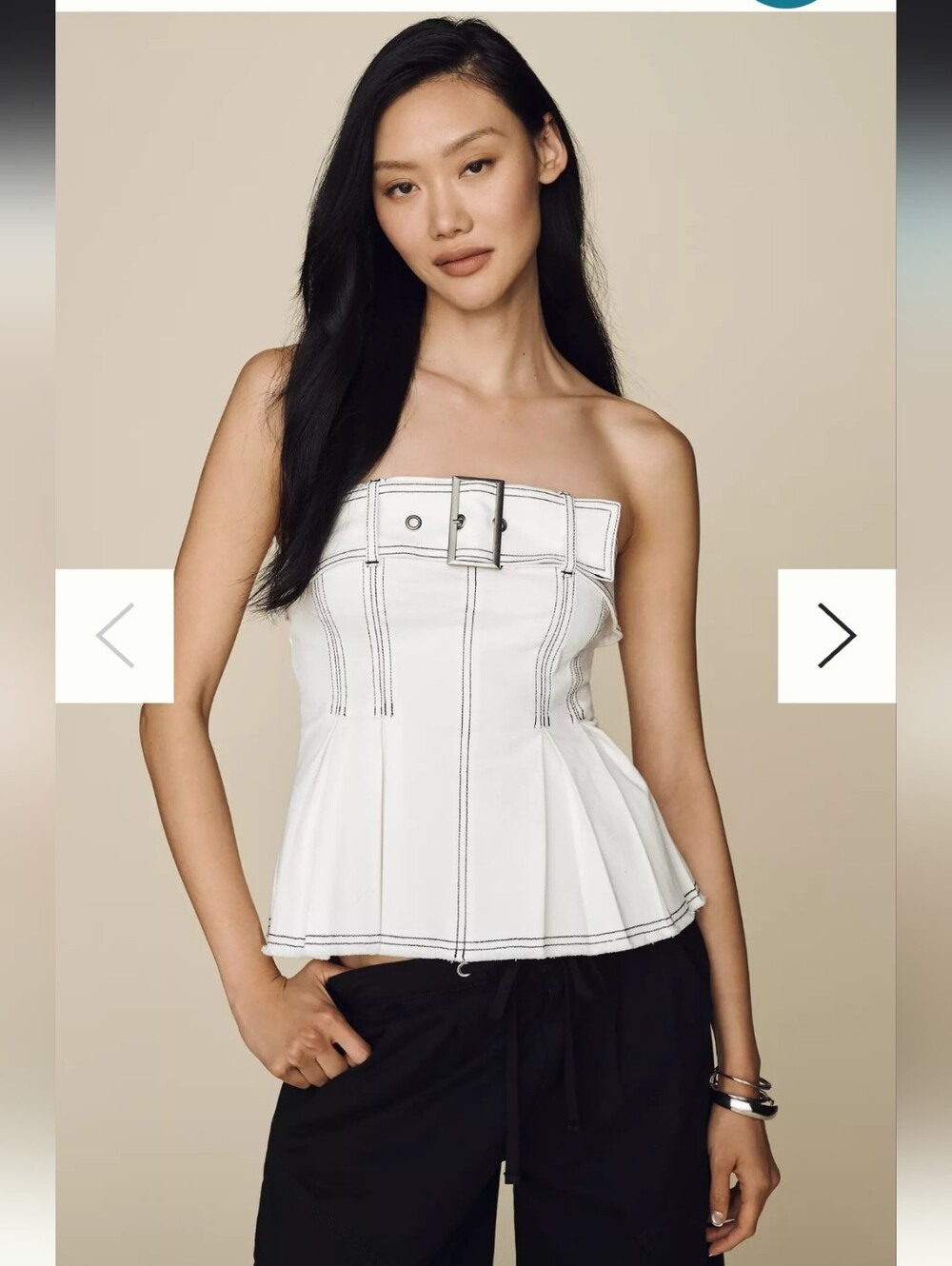 NWT Pilcro Belted Strapless Denim Peplum Top Sz S